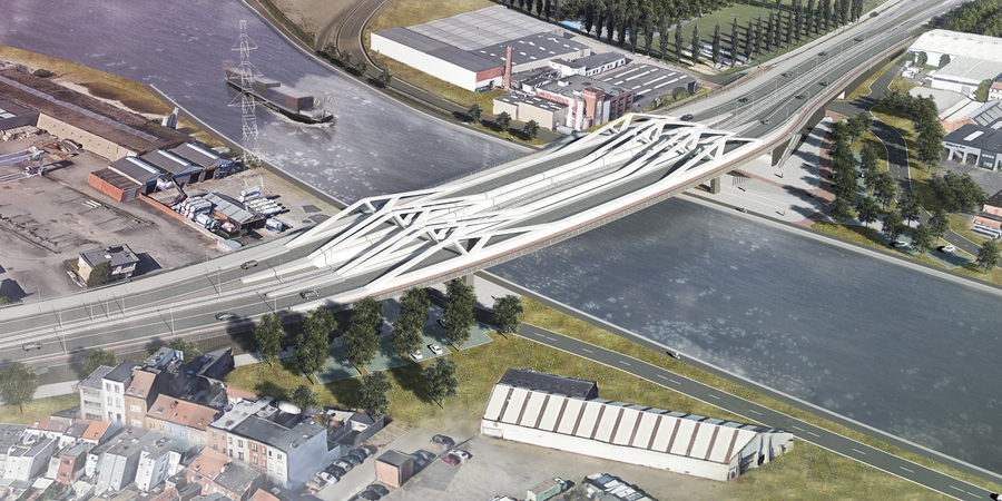 Toekomstbeeld van de nieuwe Gabriël Theunisbrug naast het Sportpaleis Toekomstbeeld van de nieuwe Gabriël Theunisbrug naast het Sportpaleis